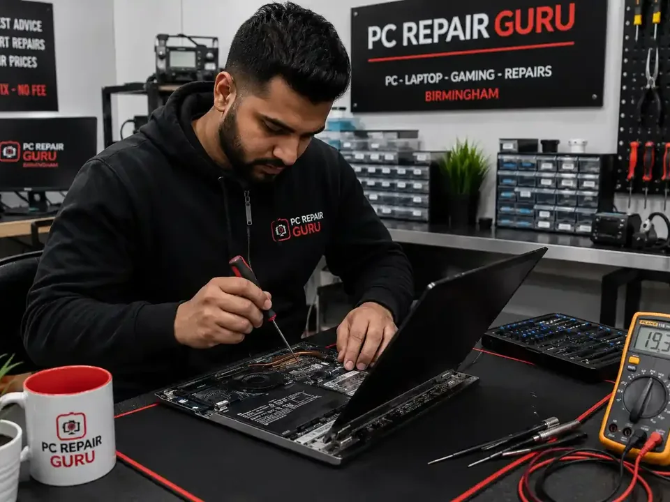 Computer Maintenance in Birmingham: What a Useful Service Should Actually Check Technician carrying out computer maintenance checks at the PC Repair Guru workshop in Birmingham