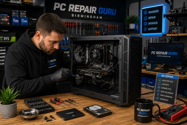 Gaming PC being diagnosed and repaired at PC Repair Guru Birmingham workshop