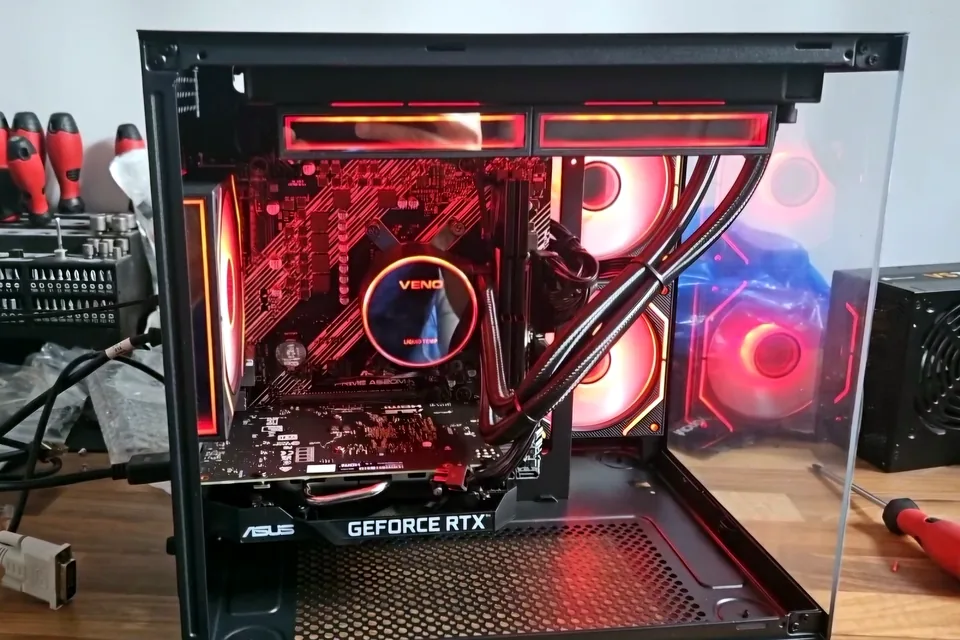 Gaming PC undergoing temperature and stability testing in Birmingham