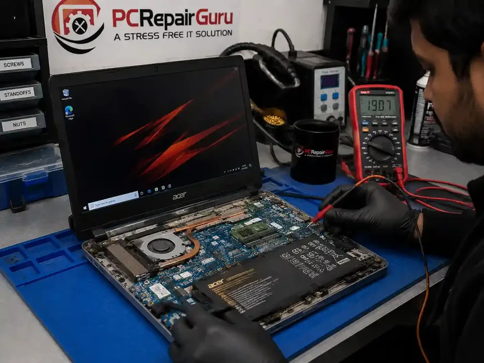 Laptop Power Light Comes On Then Goes Off: What the Pattern Can Mean Laptop being diagnosed for a power light that comes on and then switches off at PC Repair Guru Birmingham